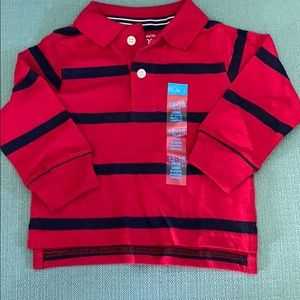 Red and Navy Striped Polo Long Sleeved